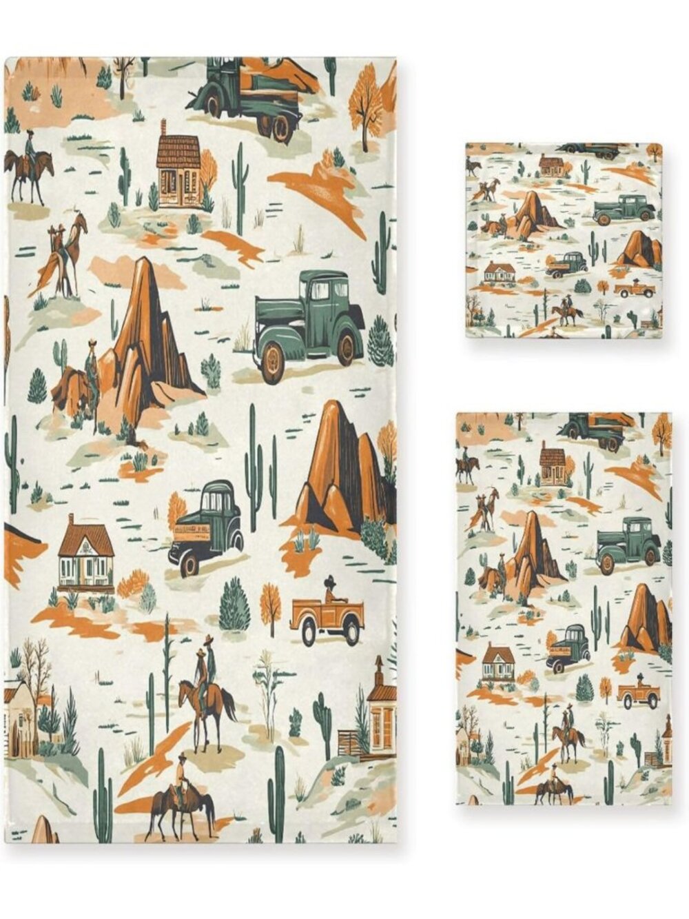 Vintage Western Cowboy Towel Set - 3-Piece Soft Absorbent Bath Towels for Spa